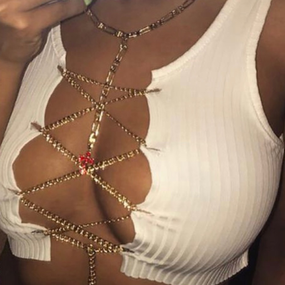 🔴SOLD🔴Sleeveless Chain Lace-Up Camisole Tank Top